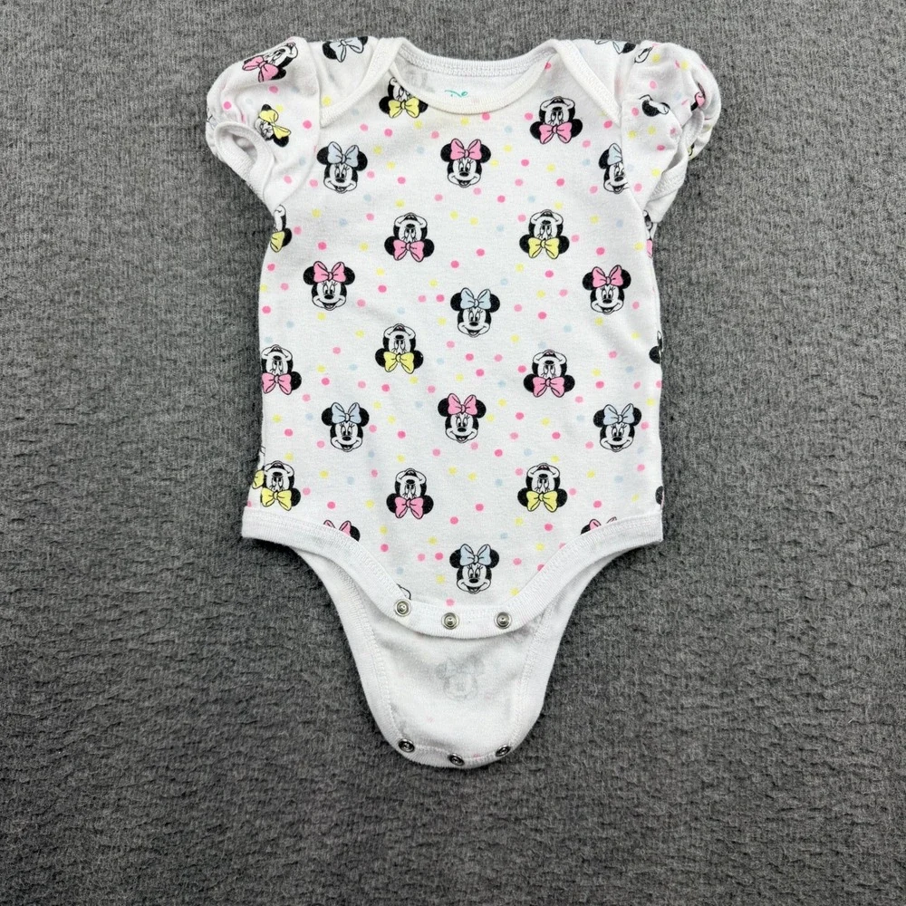 Disney Baby Minnie Mouse Polka Dot‎ Bodysuit 6/9M White Short Sleeve
